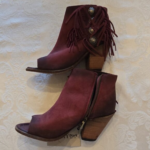 Women's Liberty Black Rojo Concho Fringe Peep Toe Booties - Picture 5 of 11